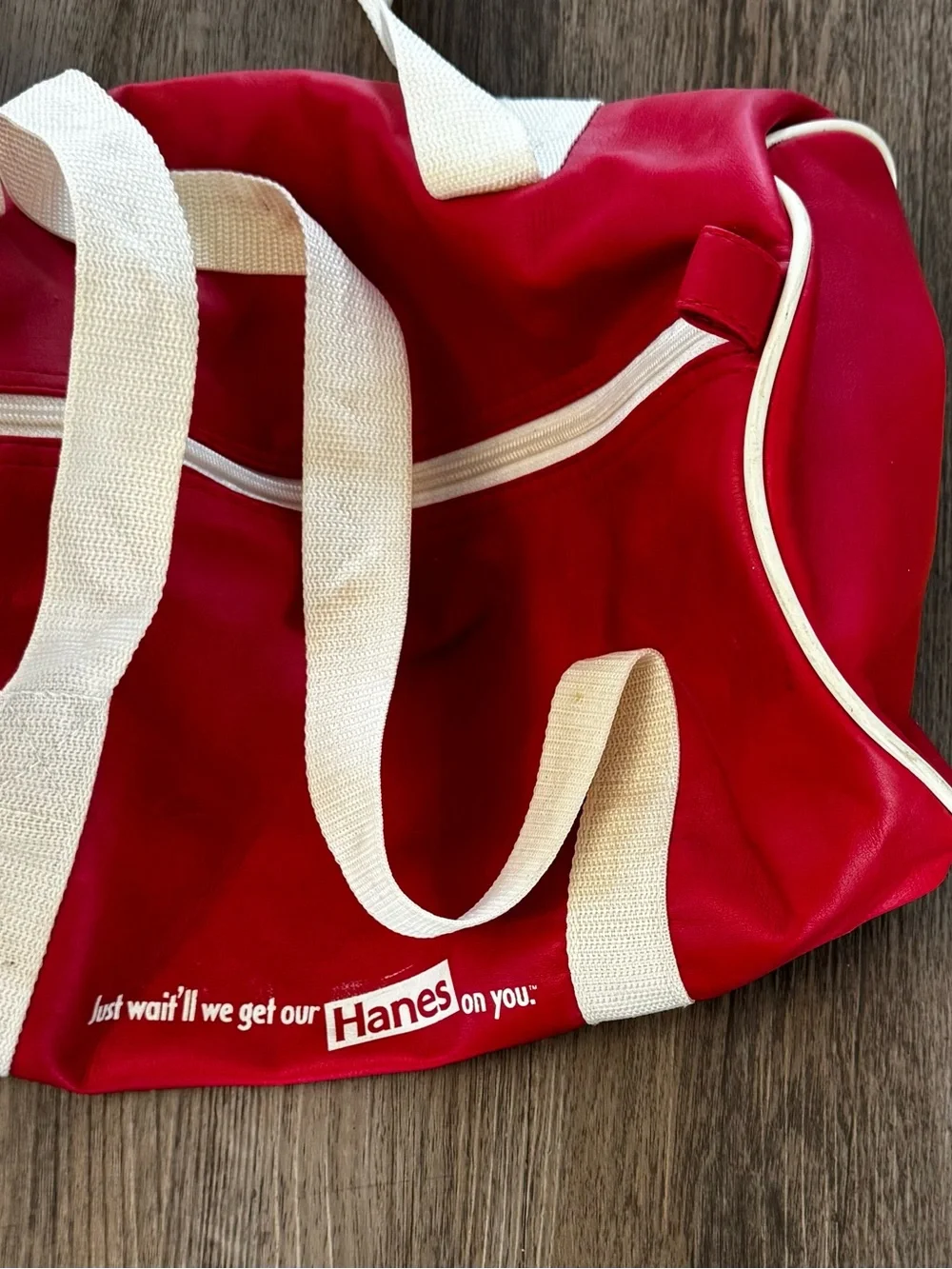 Hanes Red Travel Duffel with Cream Straps